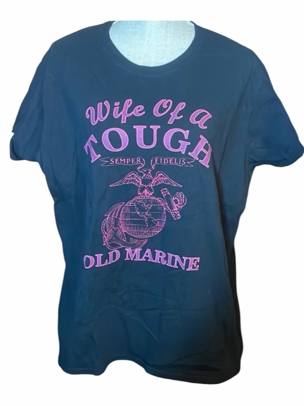 Gildan Wife of a Tuff Old Marine Black & Pink T-shirt